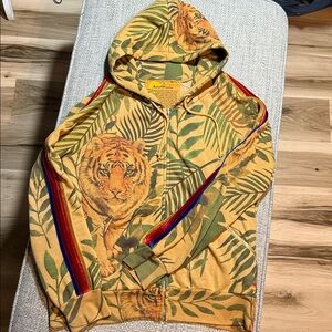 RARE Aviator Nation Jungle Tiger Classic Velour Full Zip Hoodie Khaki Unisex S